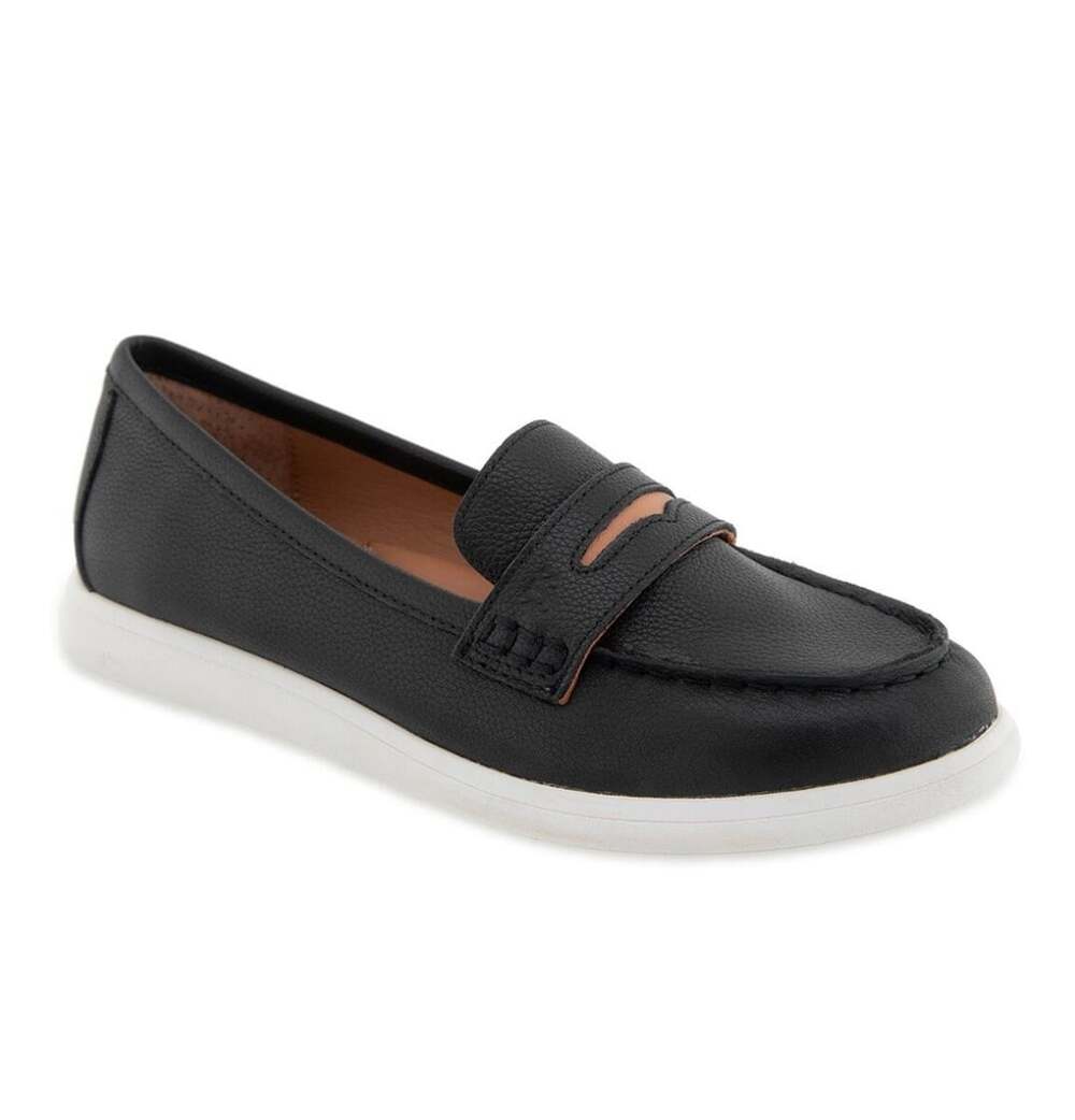 Gentle Souls Black Grained Leather Penny Loafer Sneaker with White Sole